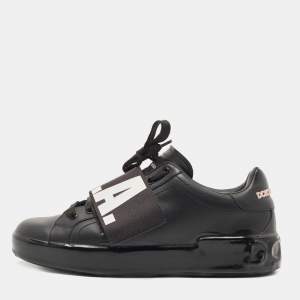 Dolce & Gabbana Black Leather Elastic Logo Low Top Sneakers Size 40