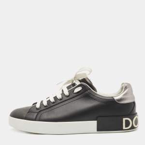 Dolce & Gabbana Black/Grey Leather Portofino Trainer Sneakers Size 41