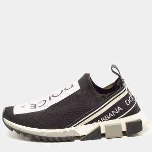 Pre Owned Dolce & Gabbana Black Sorrento Logo Print Slip On Sneakers Size 42.5