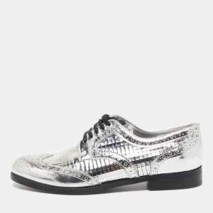 Dolce & Gabbana Silver Leather Disco Derby Brogues Size 38