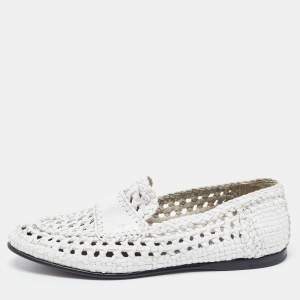 Dolce and Gabbana White Woven Leather Slip On Loafers Size 41