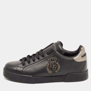 Pre Owned Dolce & Gabbana Black Portofino Leather Low Top  Sneakers Size 41