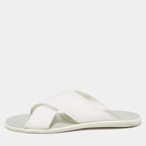 Dolce & Gabbana White Canvas Crisscross Slide Flats Size 41.5