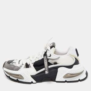 Pre Owned Dolce & Gabbana White/Black Neoprene and Suede Airmaster Low Top Sneakers Size 42.5