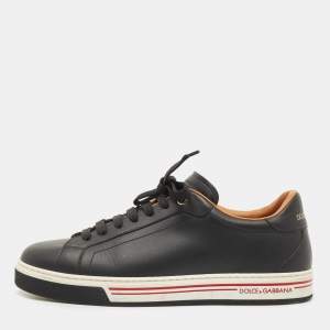 Dolce & Gabbana Black Leather Roma Lace Up Sneakers Size 42
