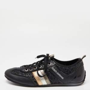 Dolce & Gabbana Black Leather and Fabric logo Lace Up Sneakers Size 41