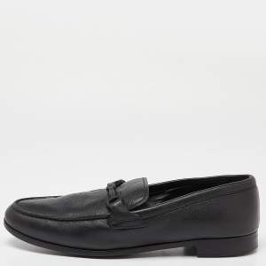 Giorgio Armani Black Leather Slip On Loafers Size 41.5