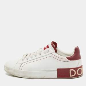 Dolce & Gabbana White/Red Leather Portofino Low Top Sneakers Size 39.5