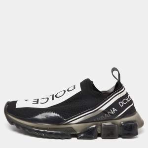 Dolce & Gabbana Black/White Knit Fabric Sorrento Slip On Sneakers Size 41