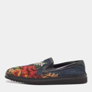 Dolce & Gabbana Navy Blue Denim and Leather Slip On Sneakers Size 43.5