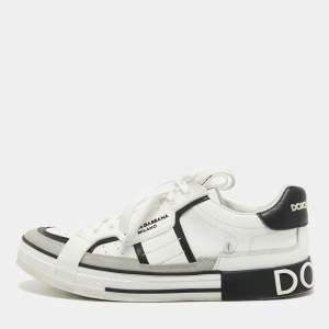 Dolce & Gabbana White/Grey Suede and Leather Portfino Sneakers Size 42