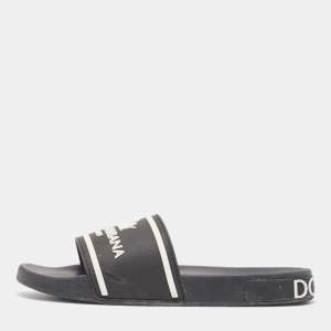 Dolce & Gabbana Black Rubber Crown Logo Flat Slides Size 44