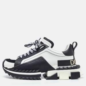 Dolce & Gabbana White/Black Suede and Leather Super King Low Top Sneakers Size 41