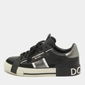 Dolce & Gabbana Black Leather Custom 2.Zero Low Top Sneakers Size 43