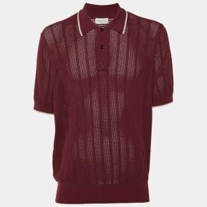 مملوكة مسبقًا Dries van Noten Maroon Perforated Knit Polo T-Shirt L