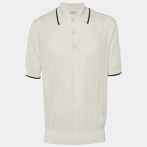 مملوكة مسبقًا Dries van Noten Off White Perforated Knit Polo T-Shirt M