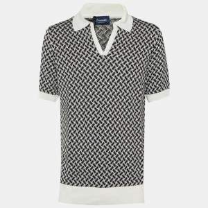 مملوكة مسبقًا Drumohr Black/White Cotton & Linen Knit Polo T-Shirt L