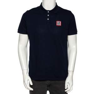 Dsquared2 Navy Blue Cotton Pique Logo Patch Detail Polo T-Shirt L