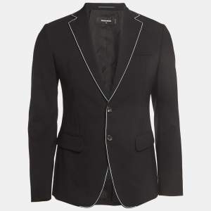 Dsquared2 Black Contrast Piping Print Wool Single Breasted Blazer S