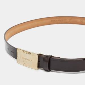 مملوكة مسبقًا Dsquared2 Logo Plaque M Buckle Belt Brown Leather