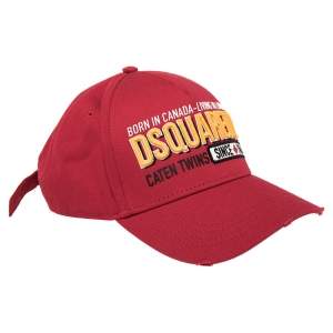 Dsquared Red Cotton Canvas Distressed Logo Embroidered Baseball Cap