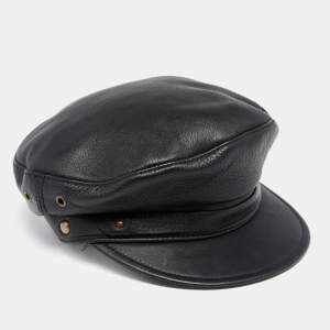DSquared2 Black Marlon Brando Leather Newsboy Cap