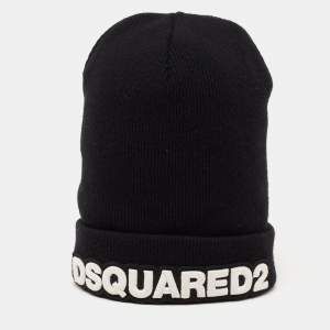 Dsquared2 Black Logo Embroidered Wool Beanie 