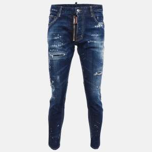 Dsquared2 Blue Pint Splashed Distressed Denim Jeans L Waist 36"