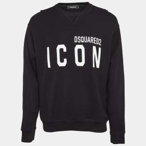 Dsquared2 Black Printed Cotton Knit Sweatshirt L