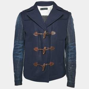 Dsquared2 Navy Blue Wool Knit and Denim Short Duffle Jacket M