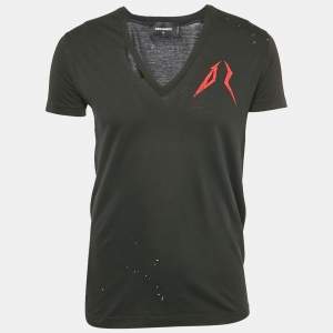 Dsquared2 Black Cotton V-Neck Distressed T-Shirt M