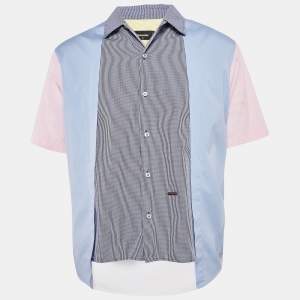 Dsquared2 Blue Paneled Cotton Short Sleeve Shirt L