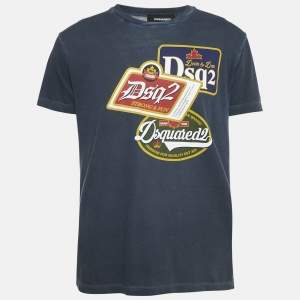 Dsquared2 Blue Printed Jersey Crewneck T-Shirt L