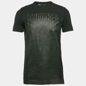 Dsquared2 Black Glitter Print Jersey Crewneck T-Shirt M