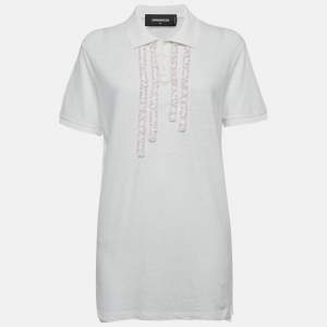 Dsquared2 White Cotton Ruffle Detail Polo T-Shirt M