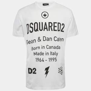 Dsquared2 White Logo Print Cotton Crew Neck T-Shirt L