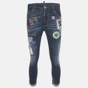 Dsquared2 Blue Distressed Denim Applique Glam Head Jeans S Waist 31"