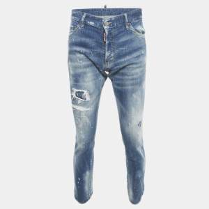 Pre Owned Dsquared2 Blue Distressed Denim Cool Guy Jeans L Waist 36"
