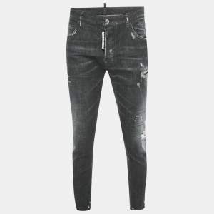 Pre Owned Dsquared2 Black Distressed Denim Skater Jeans XL Waist 36"