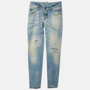 Pre Owned Dsquared2 Blue Denim Distressed Slim Fit Jeans L/Waist 34"