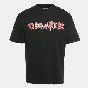 Pre Owned Dsquared2 Black Logo Print Cotton T-Shirt XL