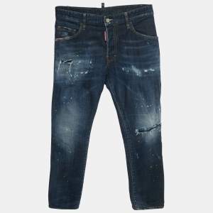 Pre Owned بنطلون جينز سكيني ديكوارد2 دنيم ممزق أزرق مقاس صغير (سمول) خصر 29"