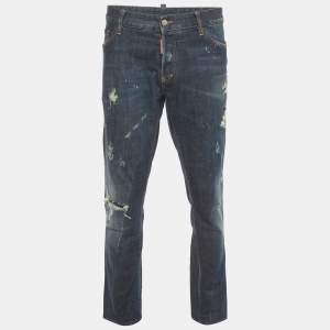 Pre Owned Dsquared2 Blue Denim Distressed Straight Fit Jeans XXXL /Waist 38"