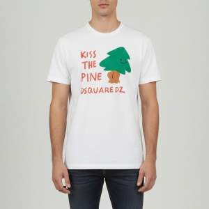 Pre Owned Dsquared2 White Pine Kiss Printed Jersey Cool Fit T-Shirt M 