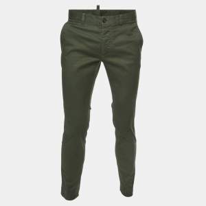 Pre Owned Dsquared2 Olive Green Stretch Cotton Slim Fit Chino Trousers S
