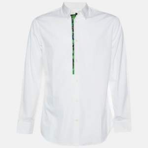Pre Owned Dsquared2 White Cotton Contrast Placket Trim Button Up Shirt M