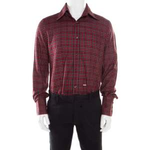 DSquared2 Red Checked Cotton Long Sleeve Shirt XXL