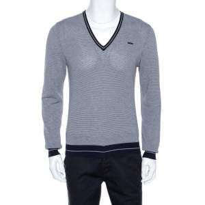 Dsquared2 Navy Blue Striped Knit Fitted Jumper L