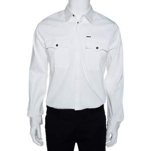 Dsquared2 White Stretch Cotton Pocket Detail Long Sleeve Shirt L