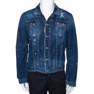 Dsquared2 Blue Distressed Light Wash Denim Fitted Jacket L 